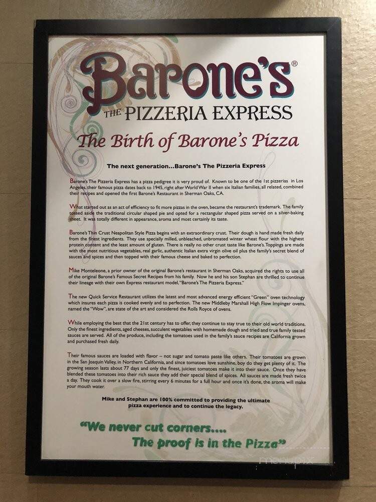 Barone's The Pizzeria Express - Woodland Hills, CA menu_pic