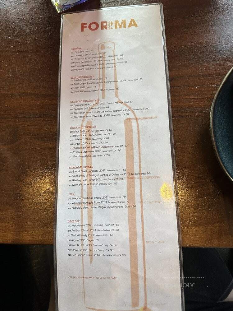 Forma Restaurant & Cheese Bar - Santa Monica, CA menu_pic