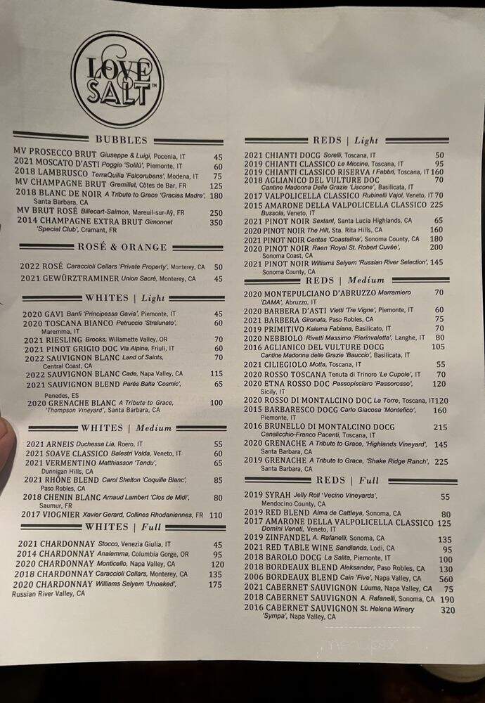 Love & Salt - Manhattan Beach, CA menu_pic