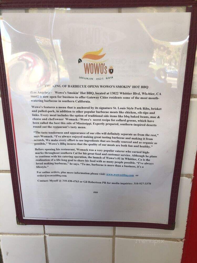Wowo's Smokin' Hot BBQ - Whittier, CA menu_pic