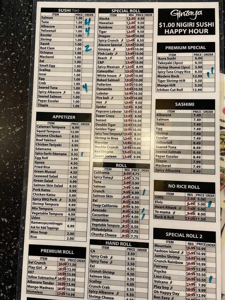 Ginzaya Japanese Restaurant - Lakewood, CA menu_pic