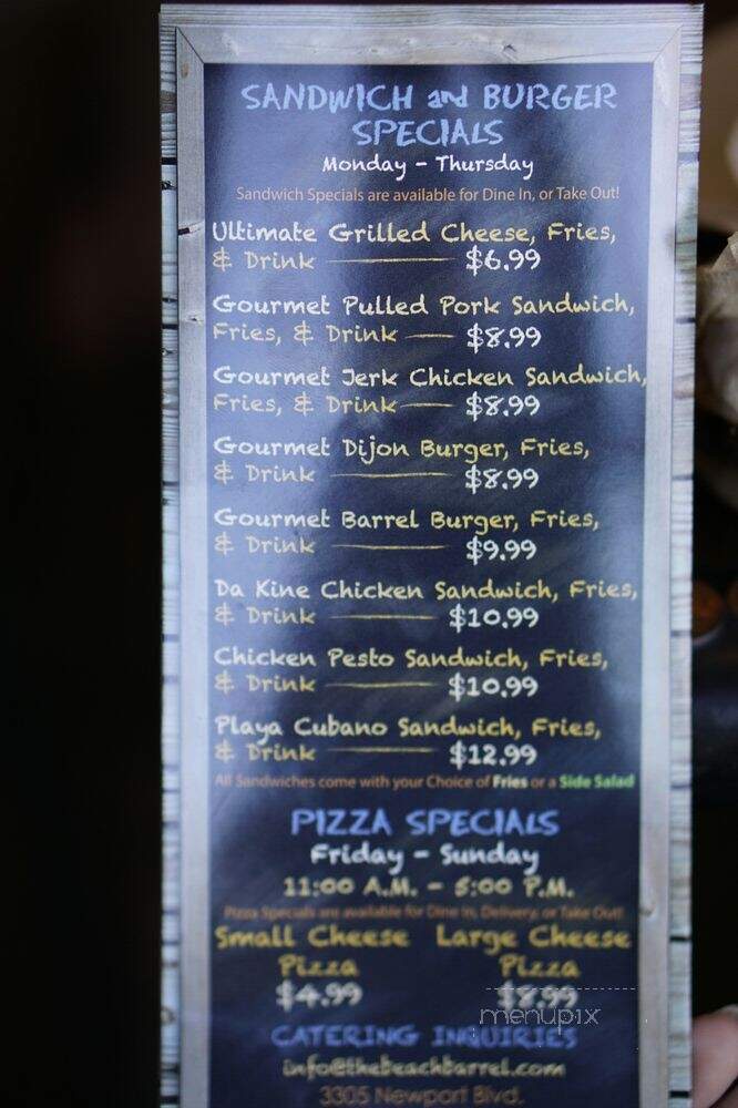The Beach Barrel - Newport Beach, CA menu_pic