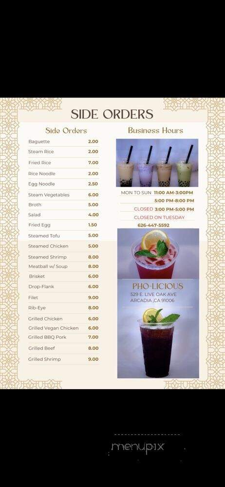 Pho-Licious - Arcadia, CA menu_pic