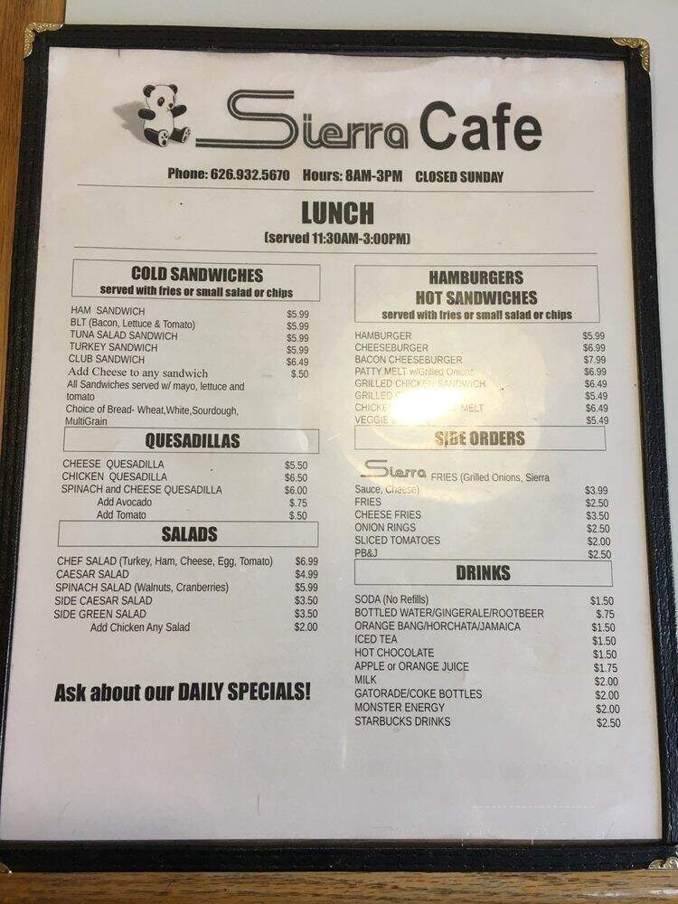 Sierra Cafe - Monrovia, CA menu_pic