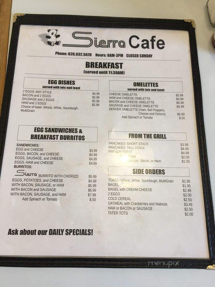 Sierra Cafe - Monrovia, CA menu_pic