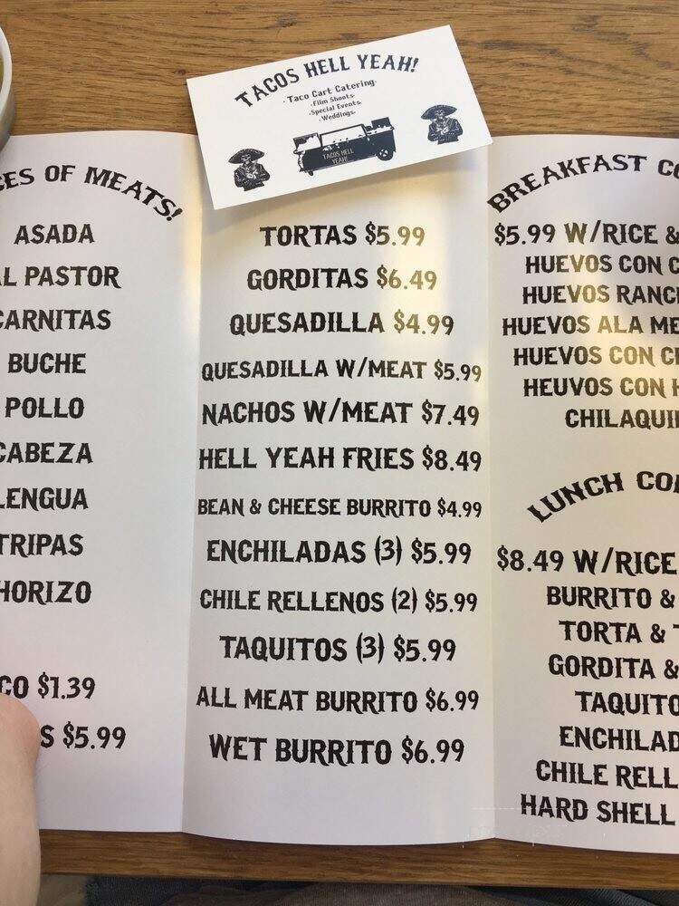 Tacos Hell Yeah - Los Angeles, CA menu_pic