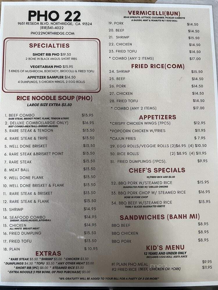 Pho 22 - Northridge, CA menu_pic