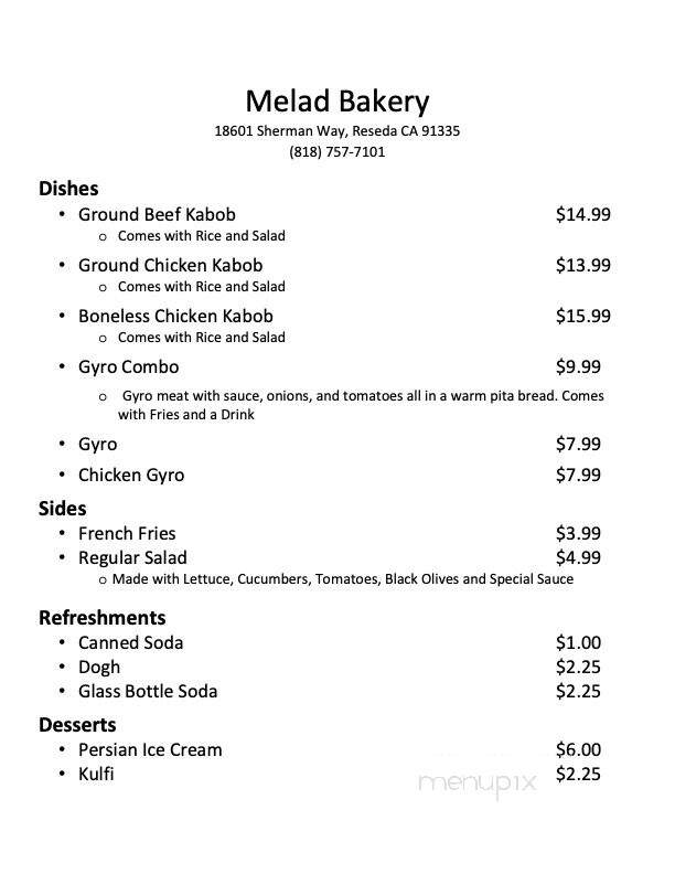 Melad Bakery & Deli - Los Angeles, CA menu_pic