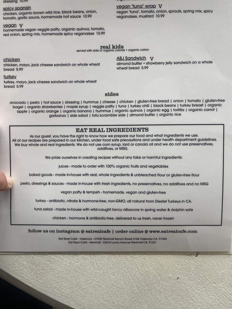 Eat Real Cafe - Santa Clarita, CA menu_pic