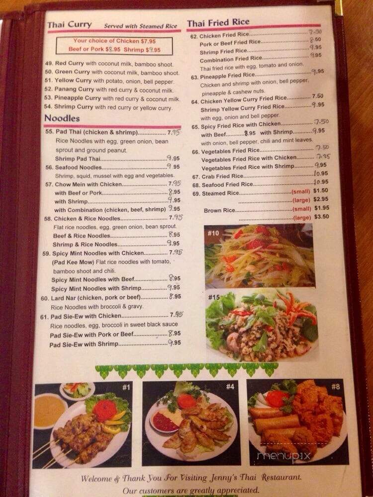 Jenny's Thai Restaurant - Mission Hills, CA menu_pic