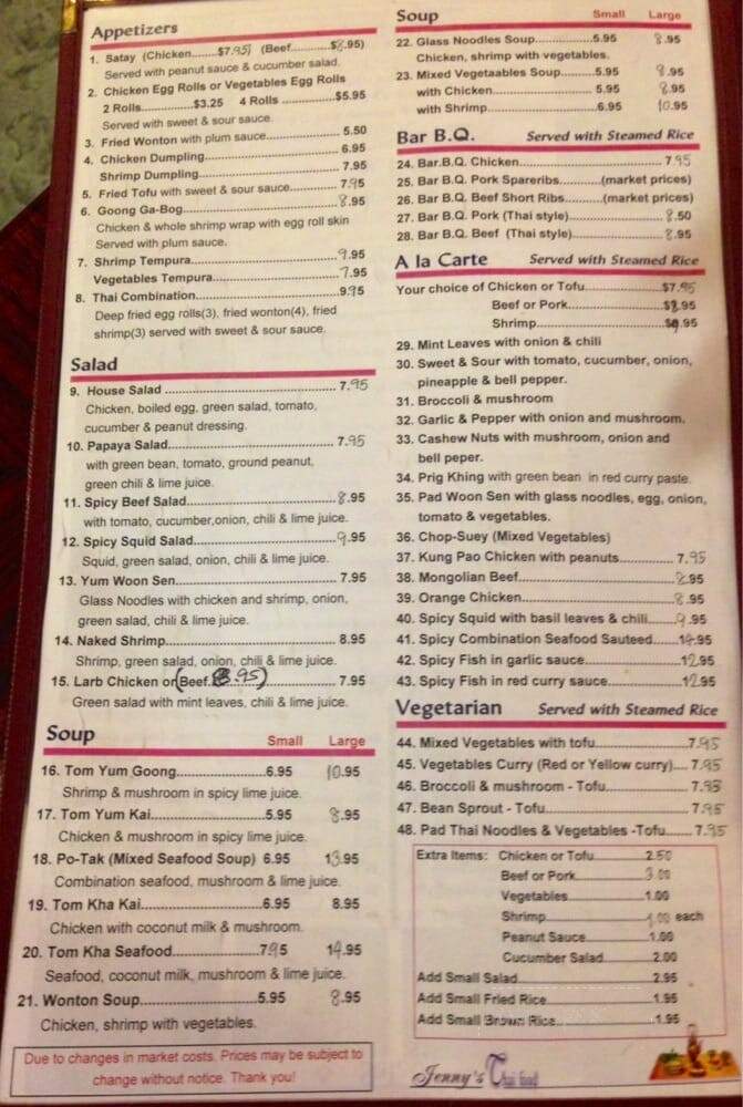 Jenny's Thai Restaurant - Mission Hills, CA menu_pic