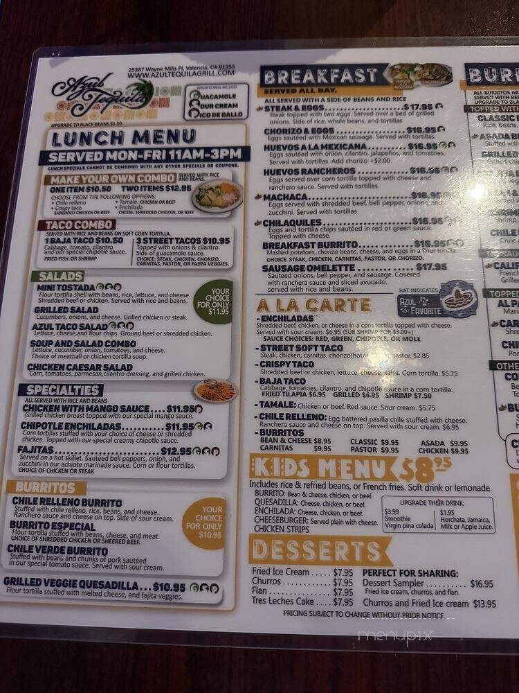 Azul Tequila - Valencia, CA menu_pic