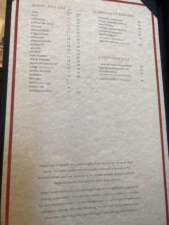 Dojo Sushi - Los Angeles, CA menu_pic
