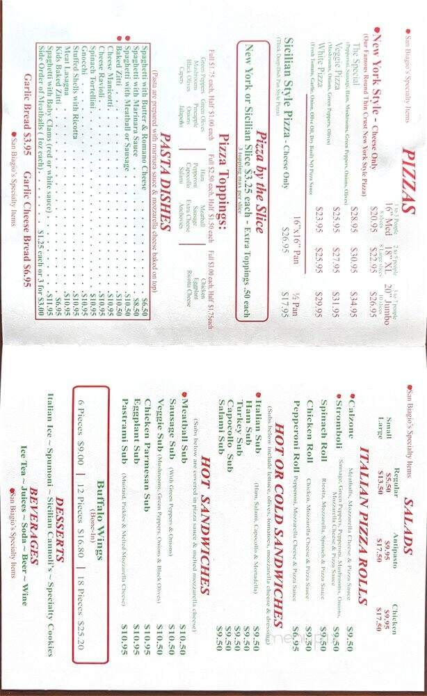 San Biagio's Pizza New York Style - Upland, CA menu_pic