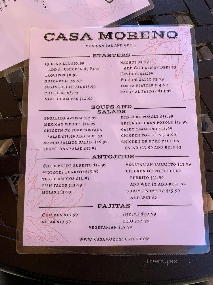 Casa Moreno - Claremont, CA menu_pic