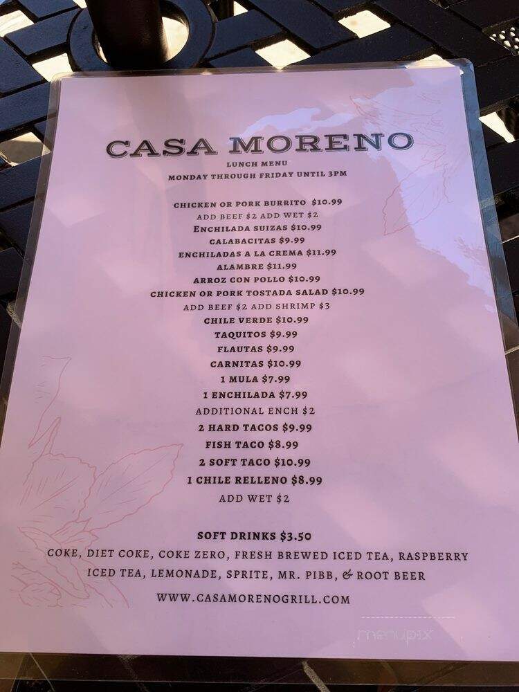 Casa Moreno - Claremont, CA menu_pic