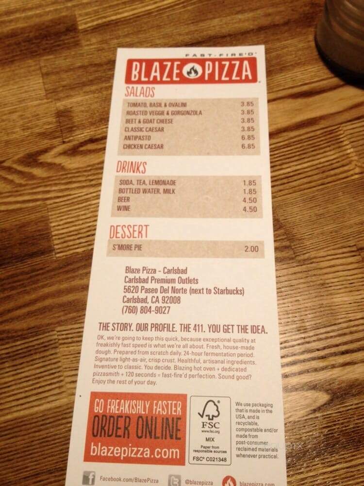 Blaze Fast Fire'd Pizza - Carlsbad, CA menu_pic