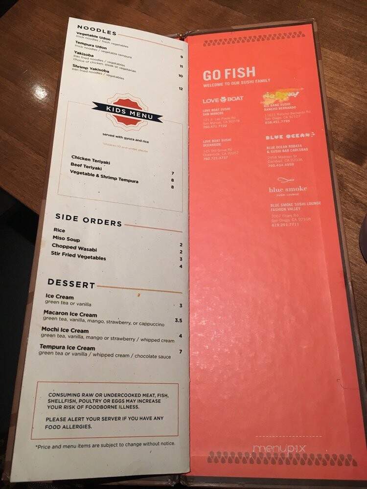 Big Bang Sushi - San Diego, CA menu_pic