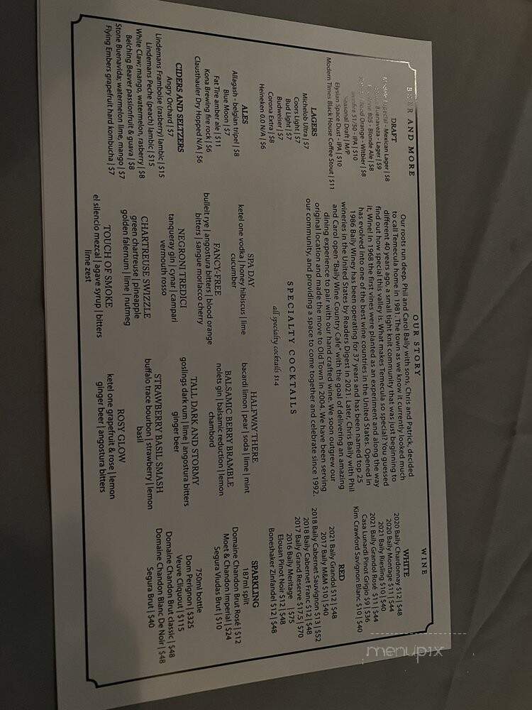 Baily's Restaurant & Night Club - Temecula, CA menu_pic