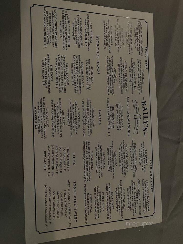 Baily's Restaurant & Night Club - Temecula, CA menu_pic