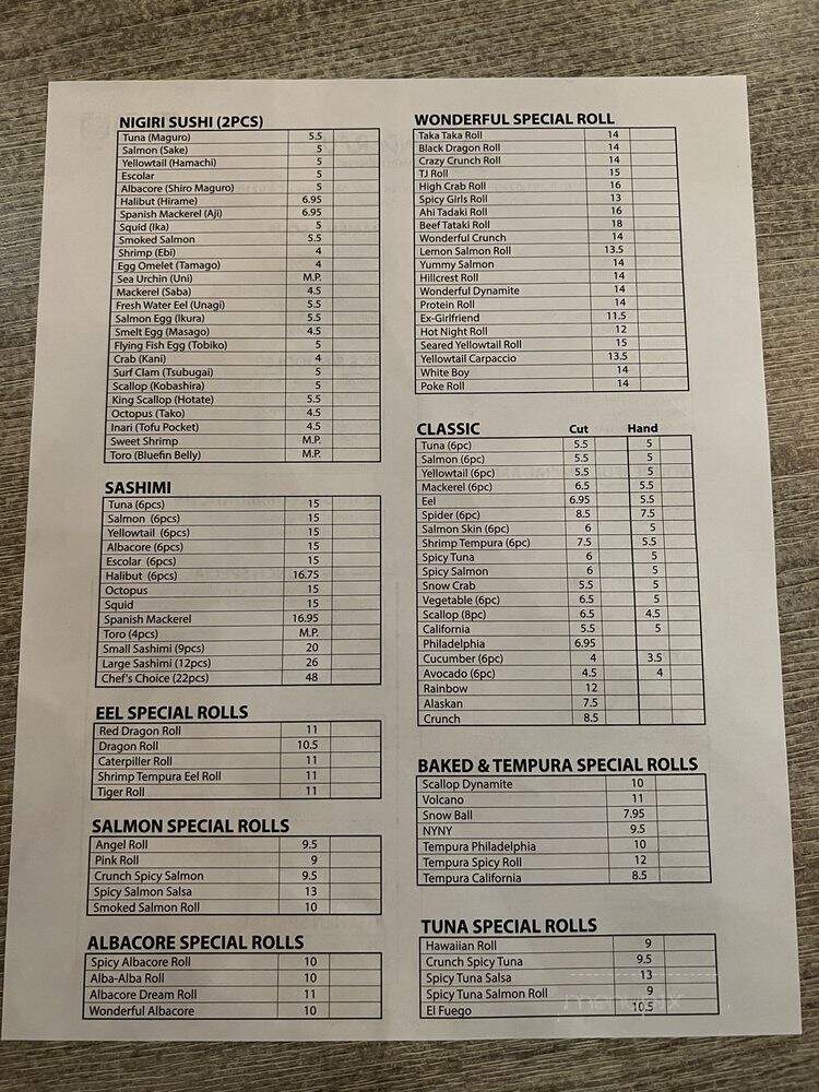 Wonderful Sushi Hillcrest - San Diego, CA menu_pic