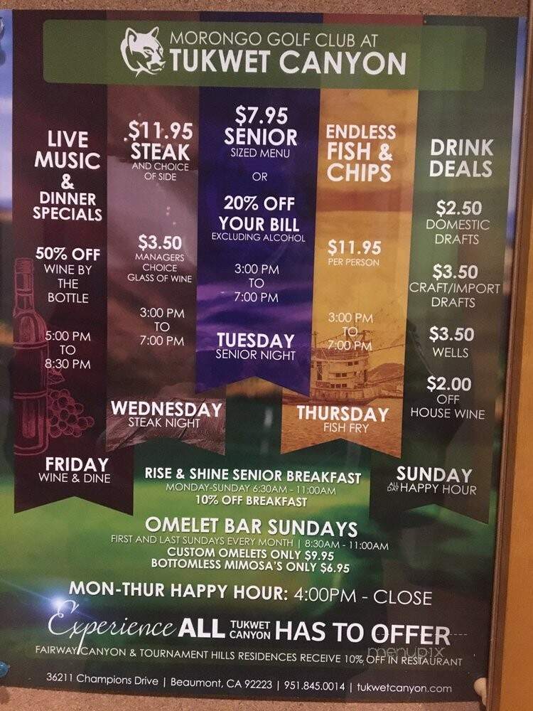 Tukwet Canyon Bar and Grill - Beaumont, CA menu_pic