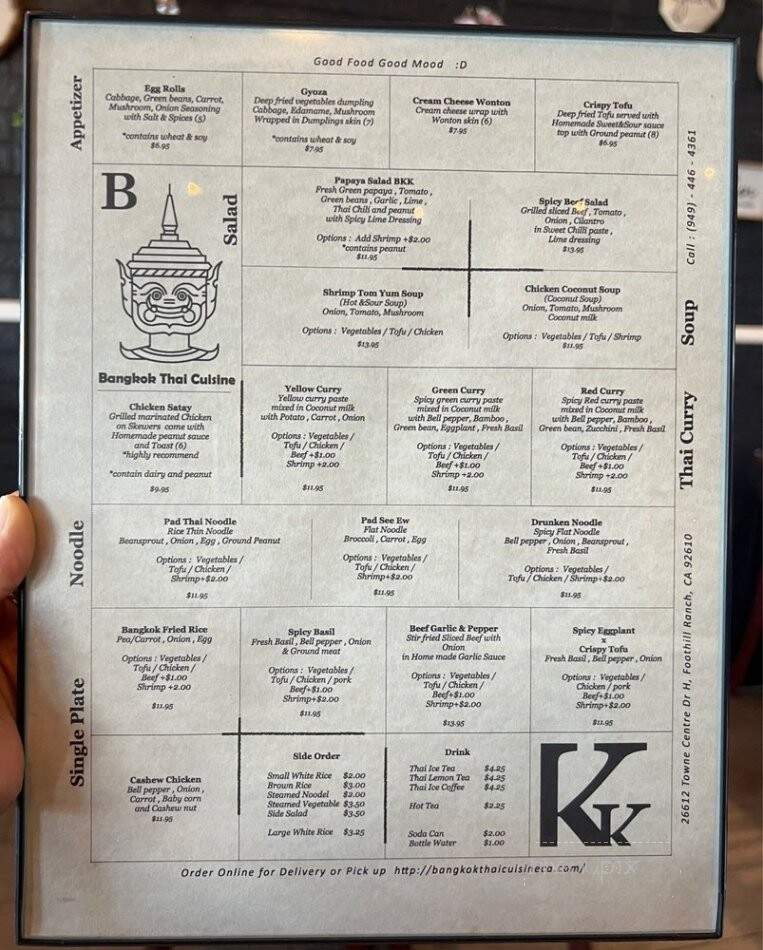 Bangkok Thai Cuisine - Foothill Ranch, CA menu_pic