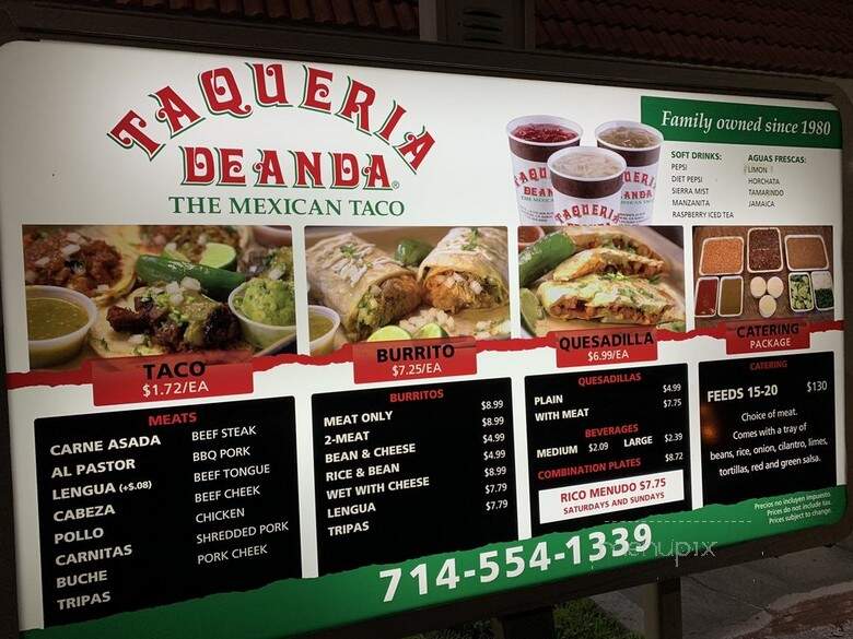 Taqueria De Anda - Santa Ana, CA menu_pic