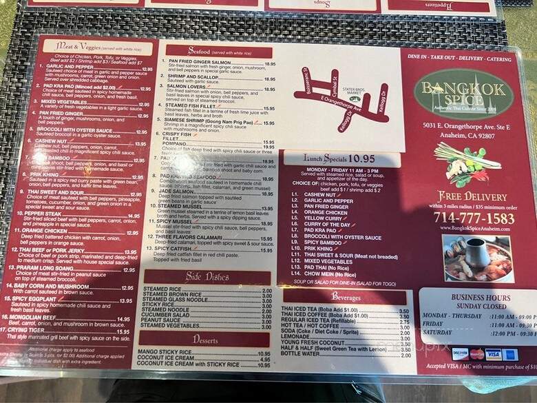 Bangkok Spice - Anaheim, CA menu_pic