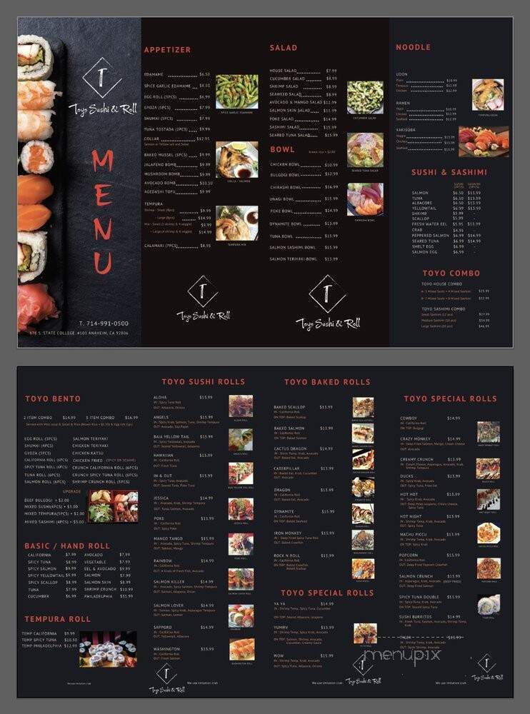 Toyo Sushi & Roll - Anaheim, CA menu_pic