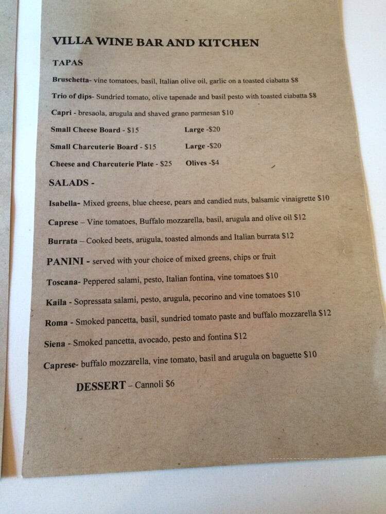 Villa Wine Bar And kitchen - Santa Barbara, CA menu_pic