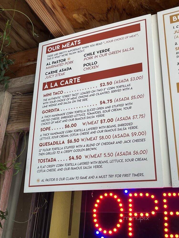 Boni's Tacos - Cambria, CA menu_pic
