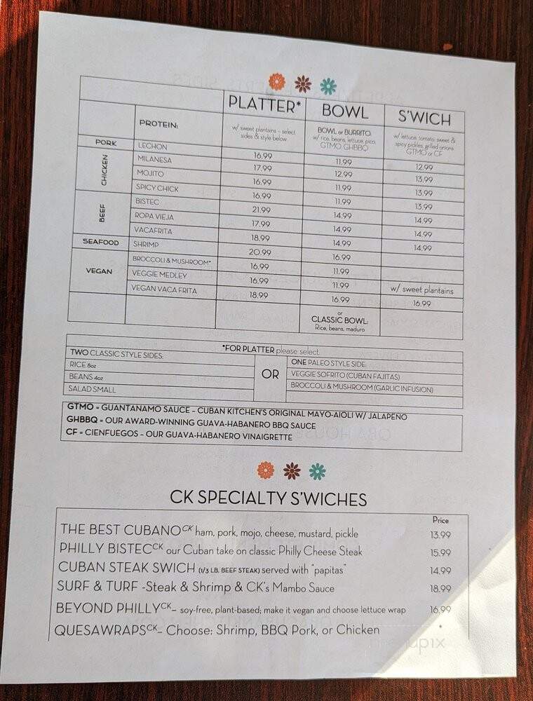 Cuban Kitchen - San Mateo, CA menu_pic