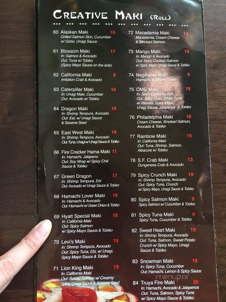Truya Sushi - Santa Clara, CA menu_pic