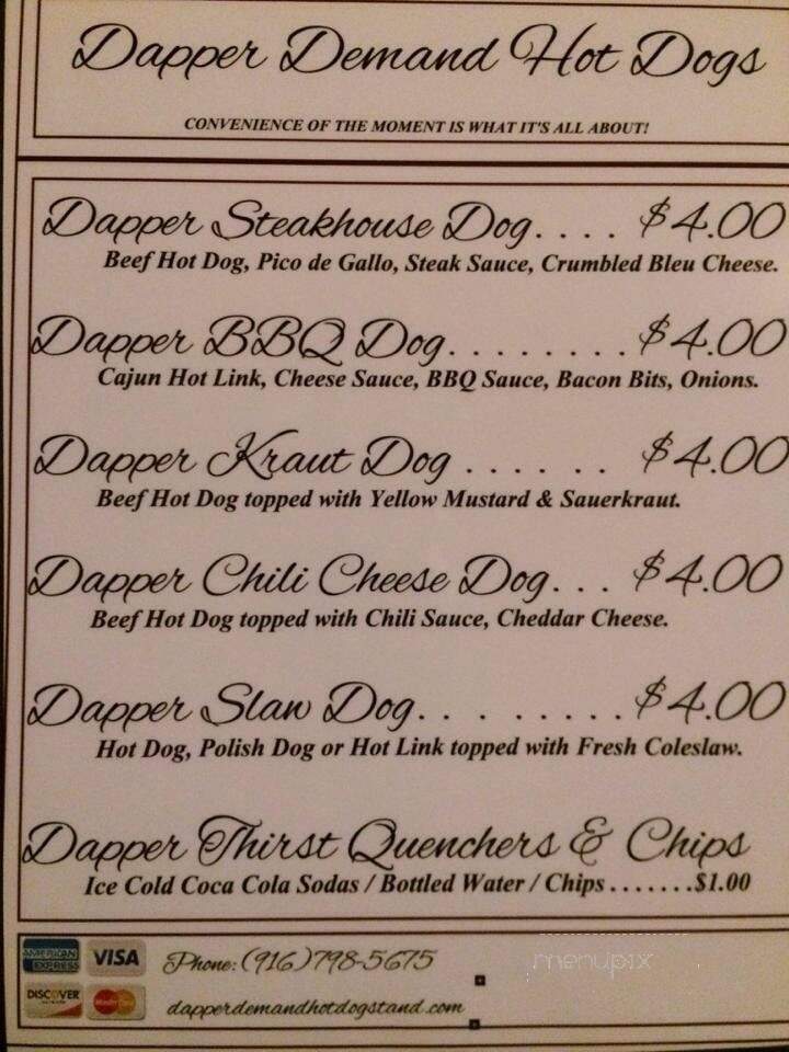 Dapper Demand Hot Dog Stand - Sacramento, CA menu_pic