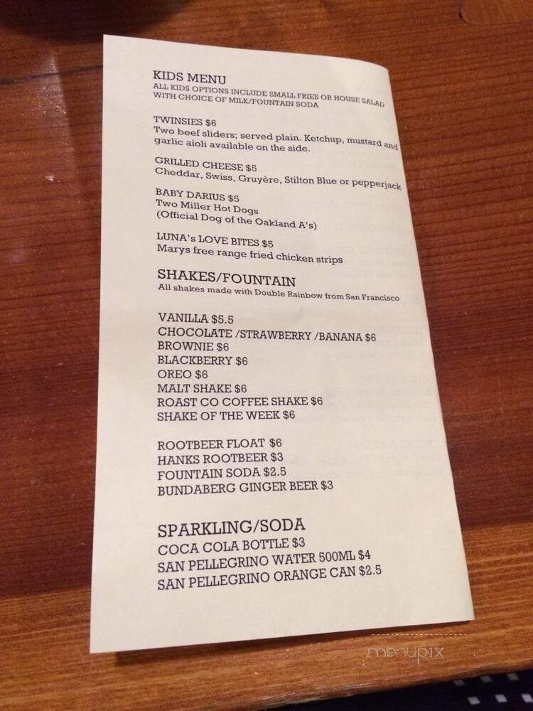 Park Burger - Oakland, CA menu_pic