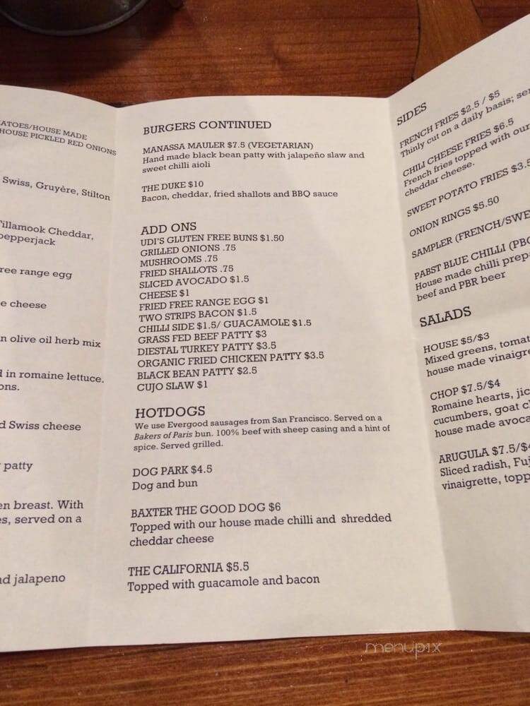 Park Burger - Oakland, CA menu_pic