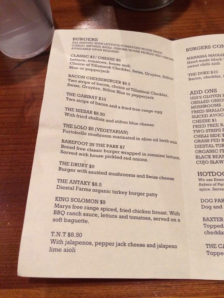 Park Burger - Oakland, CA menu_pic