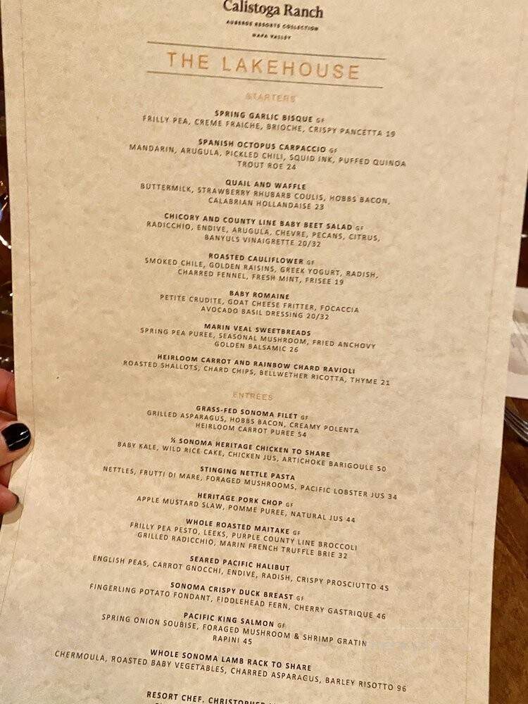 Lakehouse Restaurant at Calistoga Ranch - Calistoga, CA menu_pic