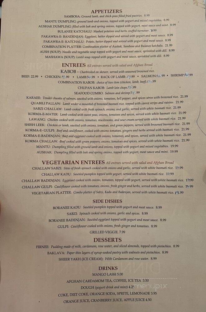 Roya Afghan Cuisine - Livermore, CA menu_pic