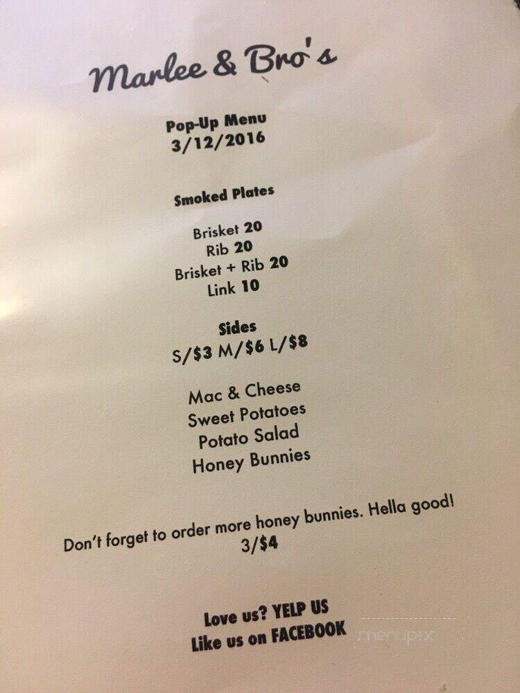 Marlee + Bro's - Fremont, CA menu_pic