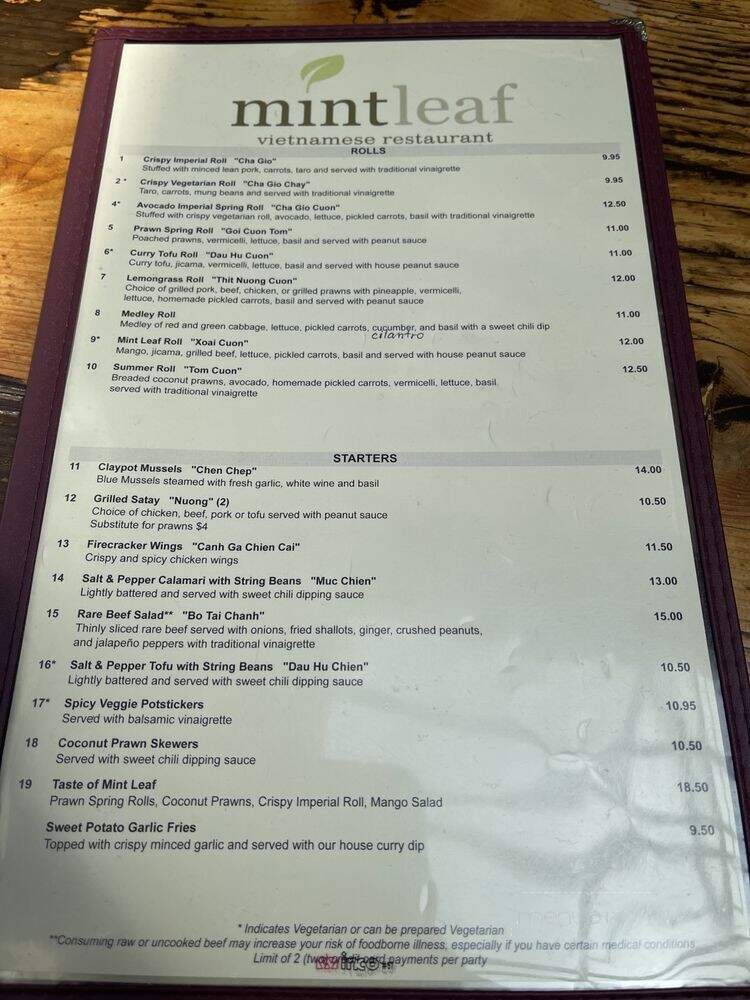 Mint Leaf Vietnamese Restaurant - Berkeley, CA menu_pic