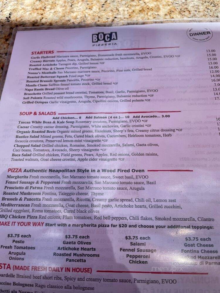 Boca Pizzeria - Corte Madera, CA menu_pic