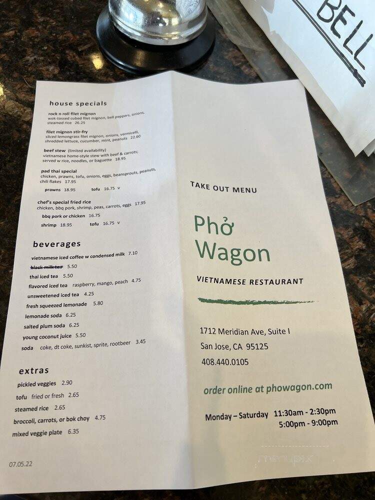 Pho Wagon - San Jose, CA menu_pic