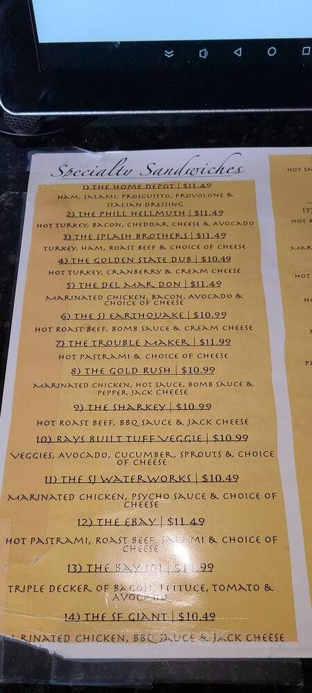 The Sandwich Spot - San Jose, CA menu_pic