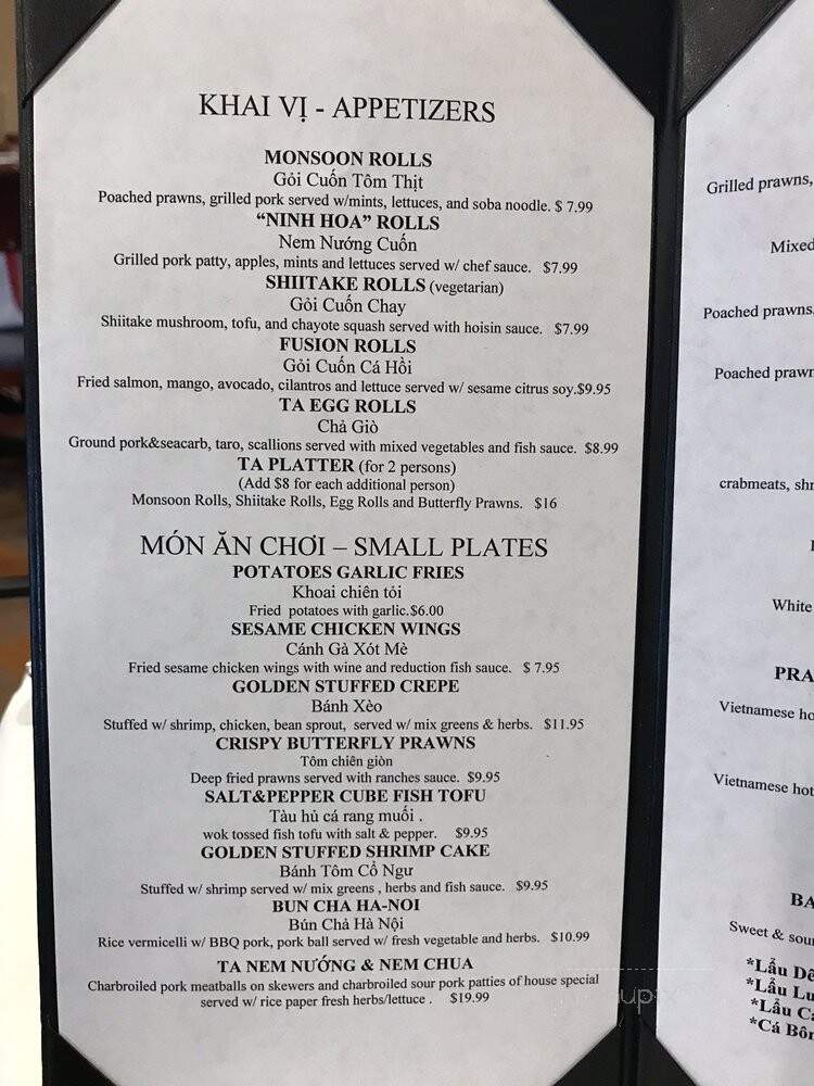 Ta Restaurant - Milpitas, CA menu_pic