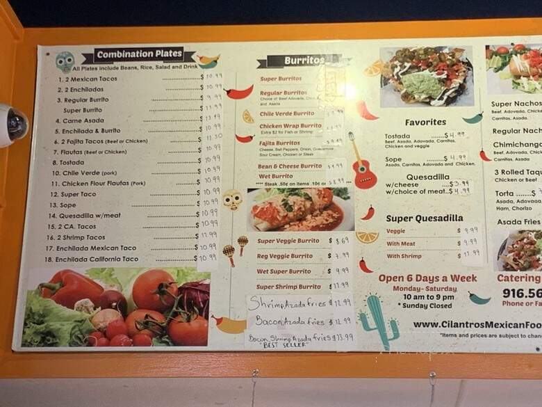 Cilantro's Mexican Restaurant - Sacramento, CA menu_pic
