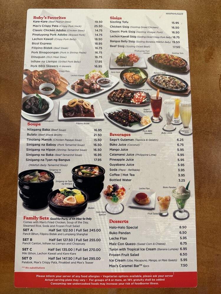 Max's of Manila - Waipahu, HI menu_pic
