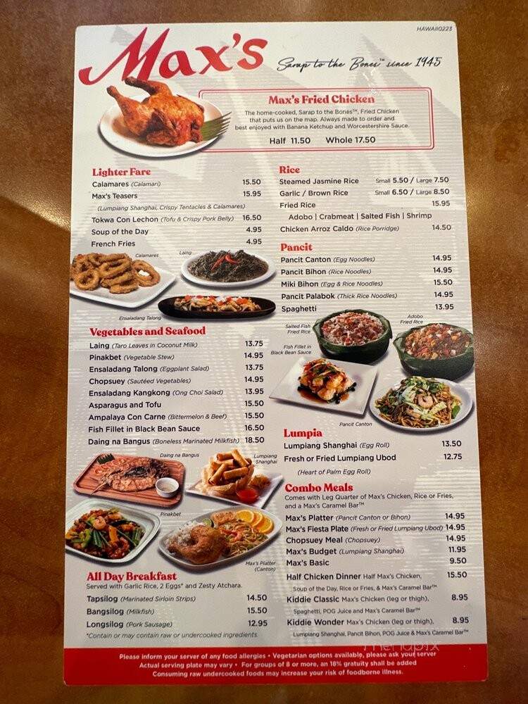 Max's of Manila - Waipahu, HI menu_pic