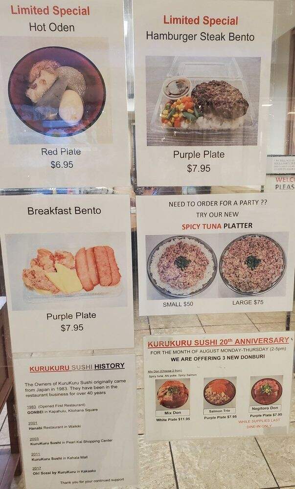 Kuru Kuru Sushi - Honolulu, HI menu_pic